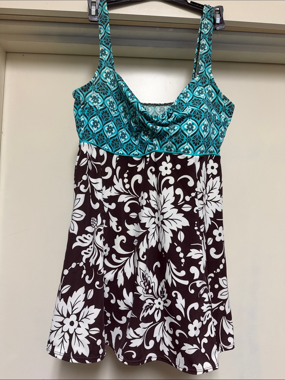 Kim Rogers Teal and Brown Floral Swim Dress